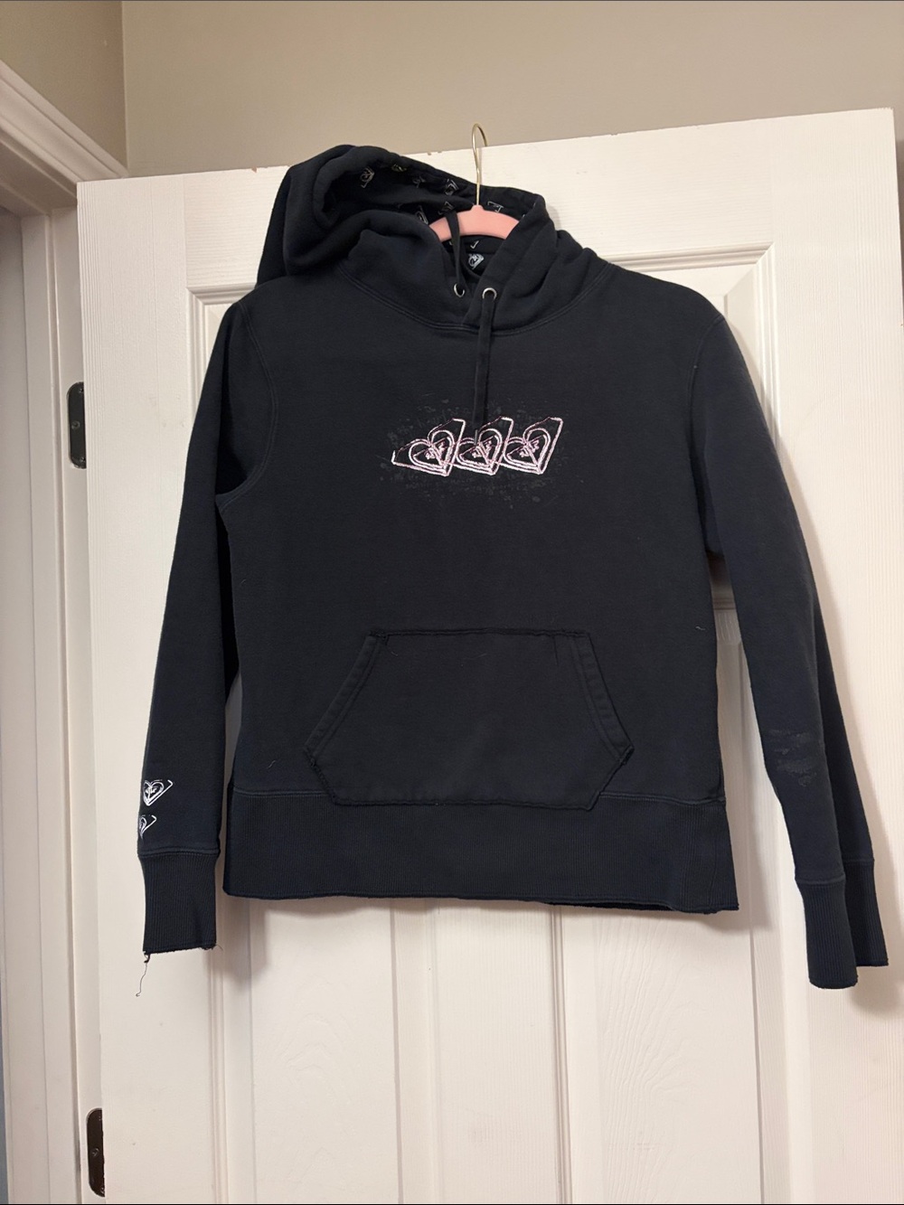 Roxy Black Hoodie with Pink Heart Motif